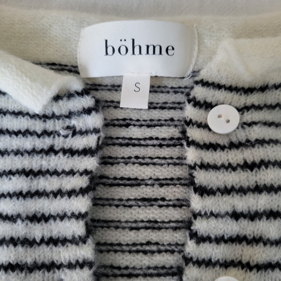 bohme Clark Cardigan, White With Black Stripes, Wool Blend, Size Small - Picture 4 of 9
